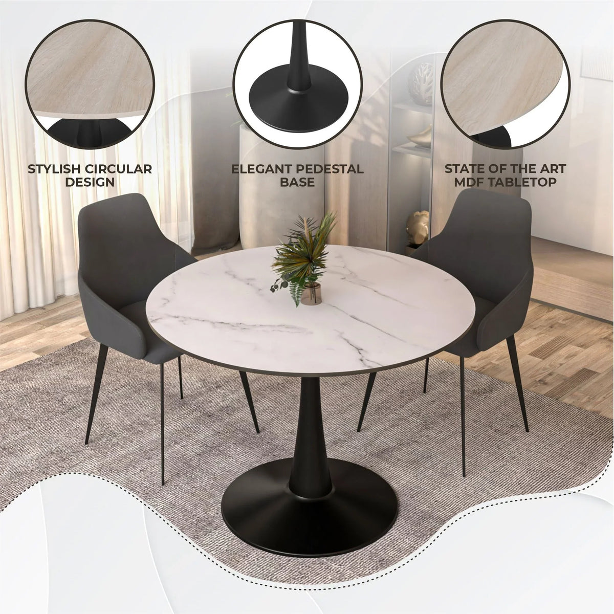 Bristol 40" Round Dining Table with MDF Wood Tabletop in Black Steel - Elax Furniture