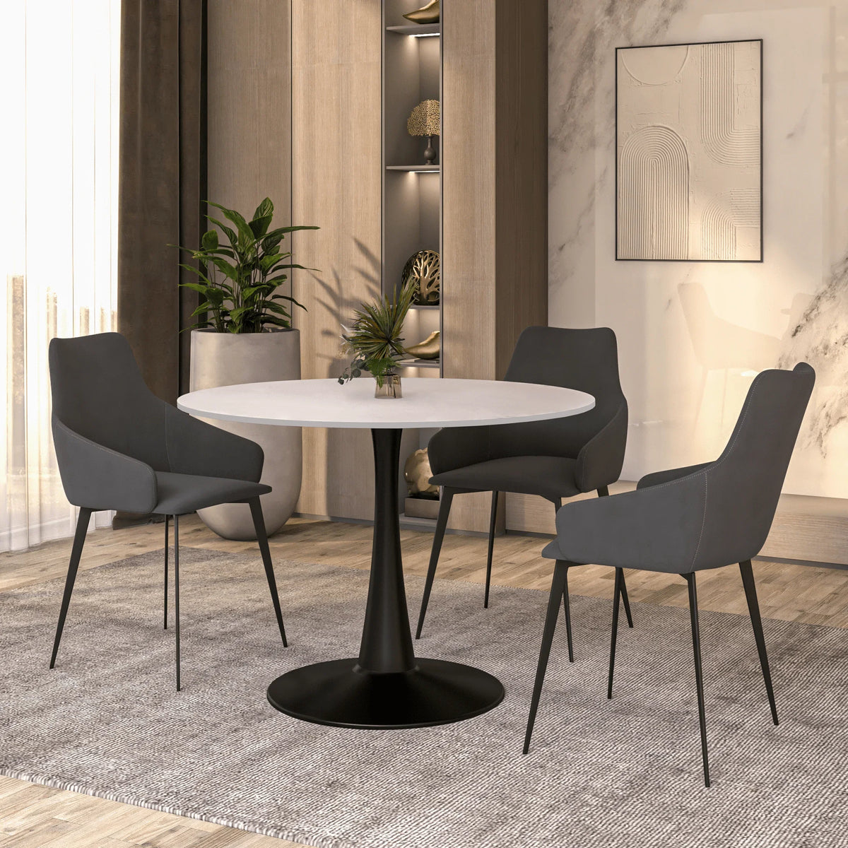 Bristol 40" Round Dining Table with MDF Wood Tabletop in Black Steel - Elax Furniture