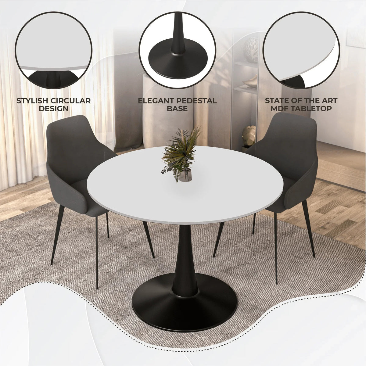 Bristol 40" Round Dining Table with MDF Wood Tabletop in Black Steel - Elax Furniture