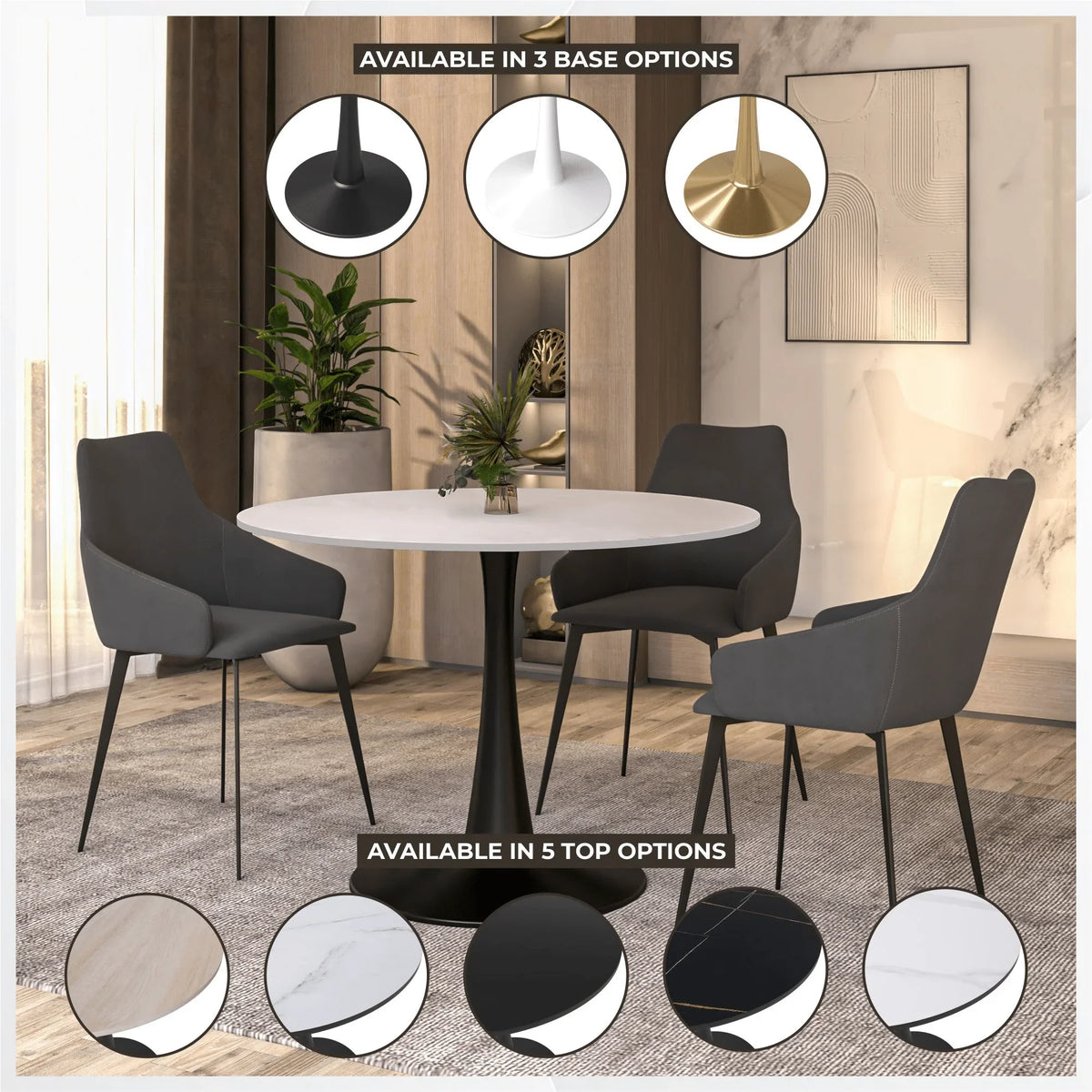 Bristol 40" Round Dining Table with MDF Wood Tabletop in Black Steel - Elax Furniture