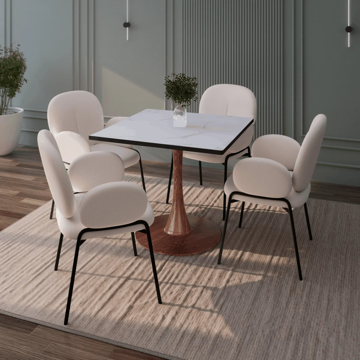 Bristol 27" Square Dining Table with Marbled White MDF Top and Steel Pedestal Base - Elax Furniture
