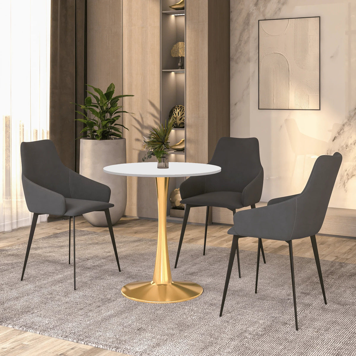 Bristol 27" Round Dining Table with MDF Wood Tabletop in Gold Steel - Elax Furniture