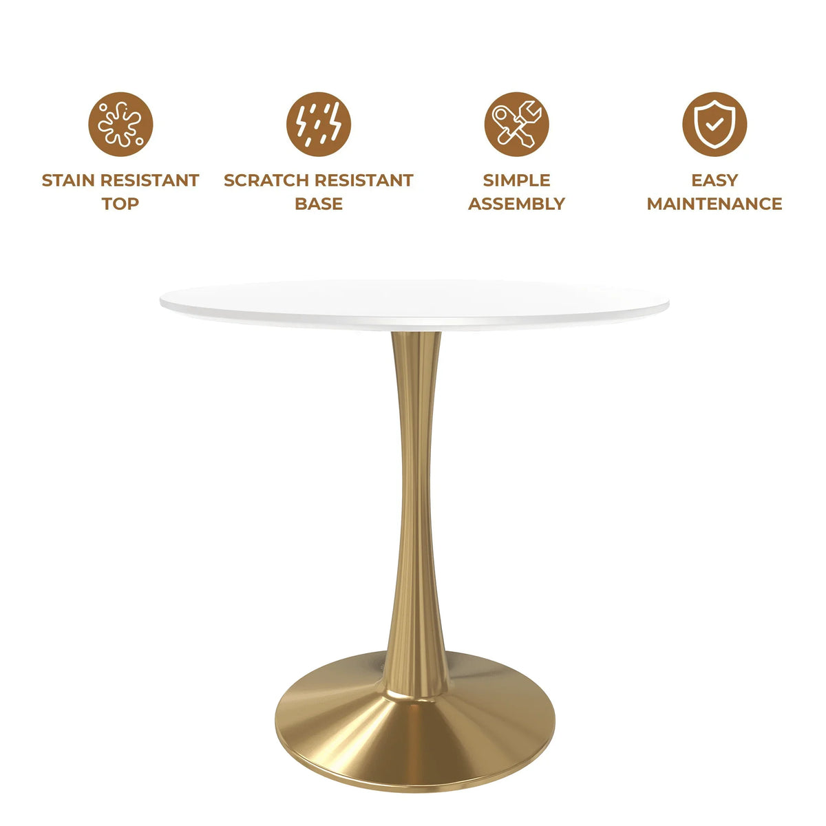 Bristol 27" Round Dining Table with MDF Wood Tabletop in Gold Steel - Elax Furniture
