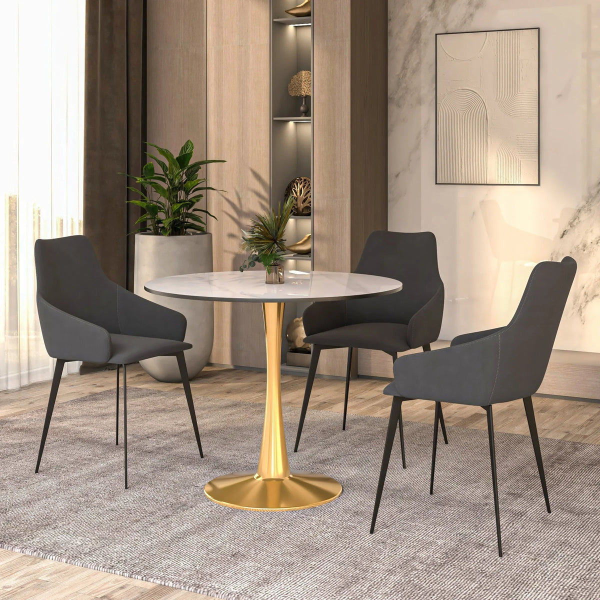 Bristol 35" Round Dining Table with MDF Wood Tabletop in Gold Steel - Elax Furniture