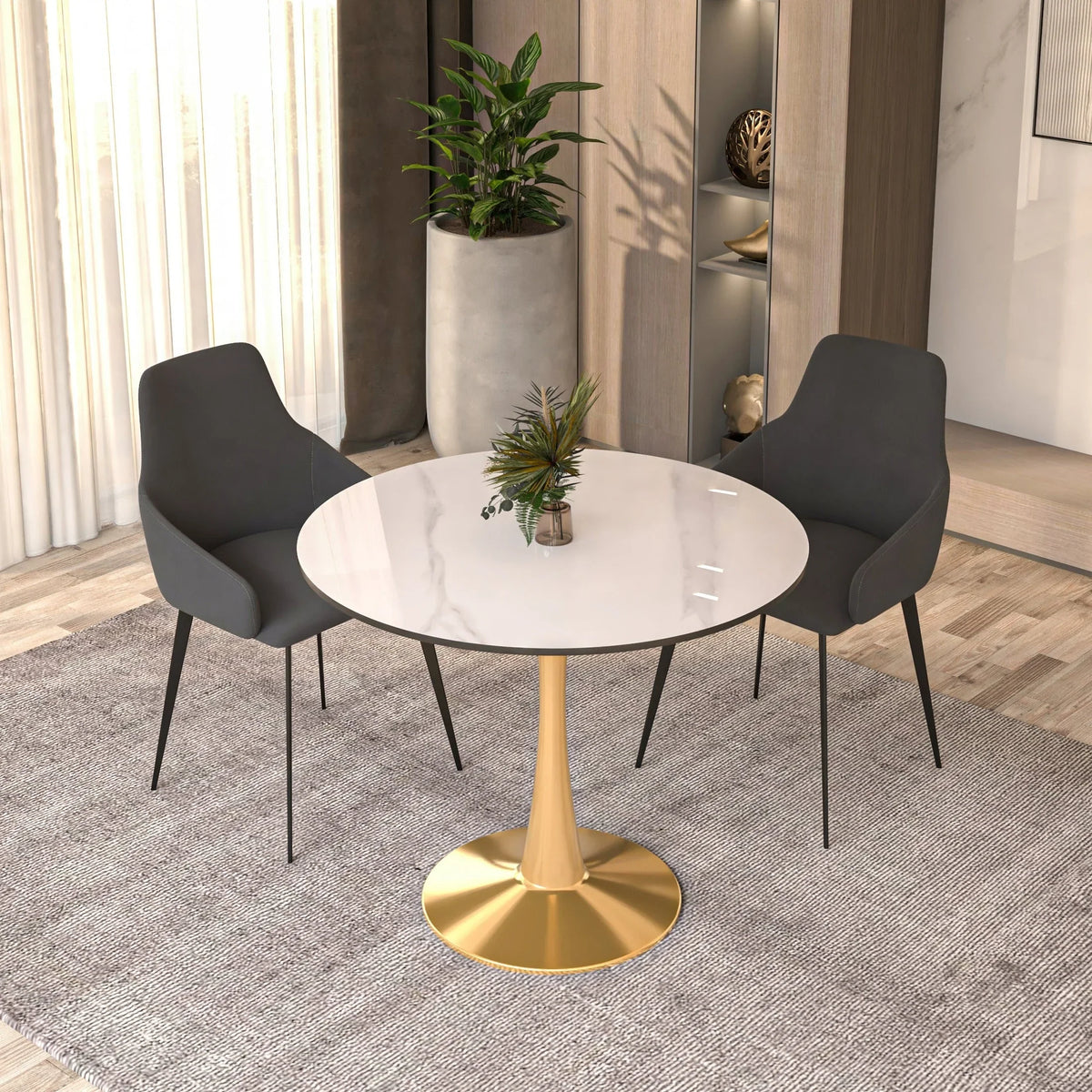 Bristol 31" Round Dining Table with Sintered Stone Tabletop in Gold Steel - Elax Furniture