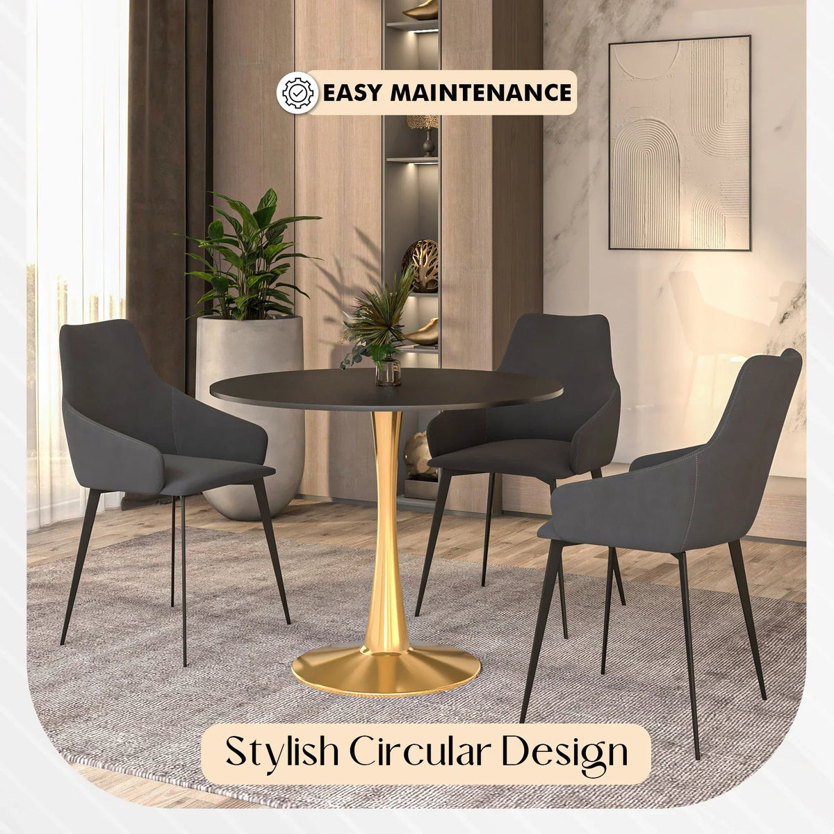 Bristol 35" Round Dining Table with MDF Wood Tabletop in Gold Steel - Elax Furniture