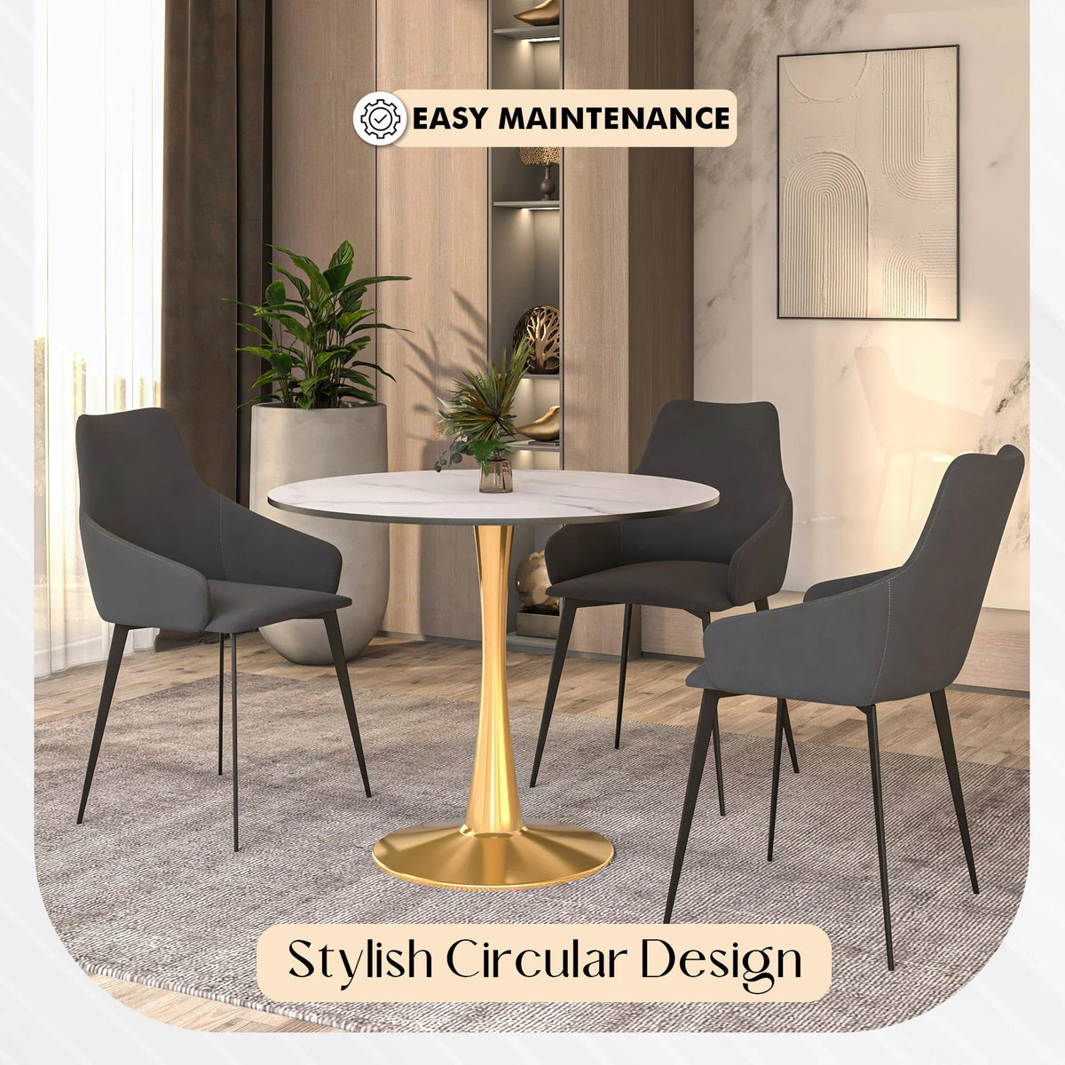 Bristol 35" Round Dining Table with MDF Wood Tabletop in Gold Steel - Elax Furniture