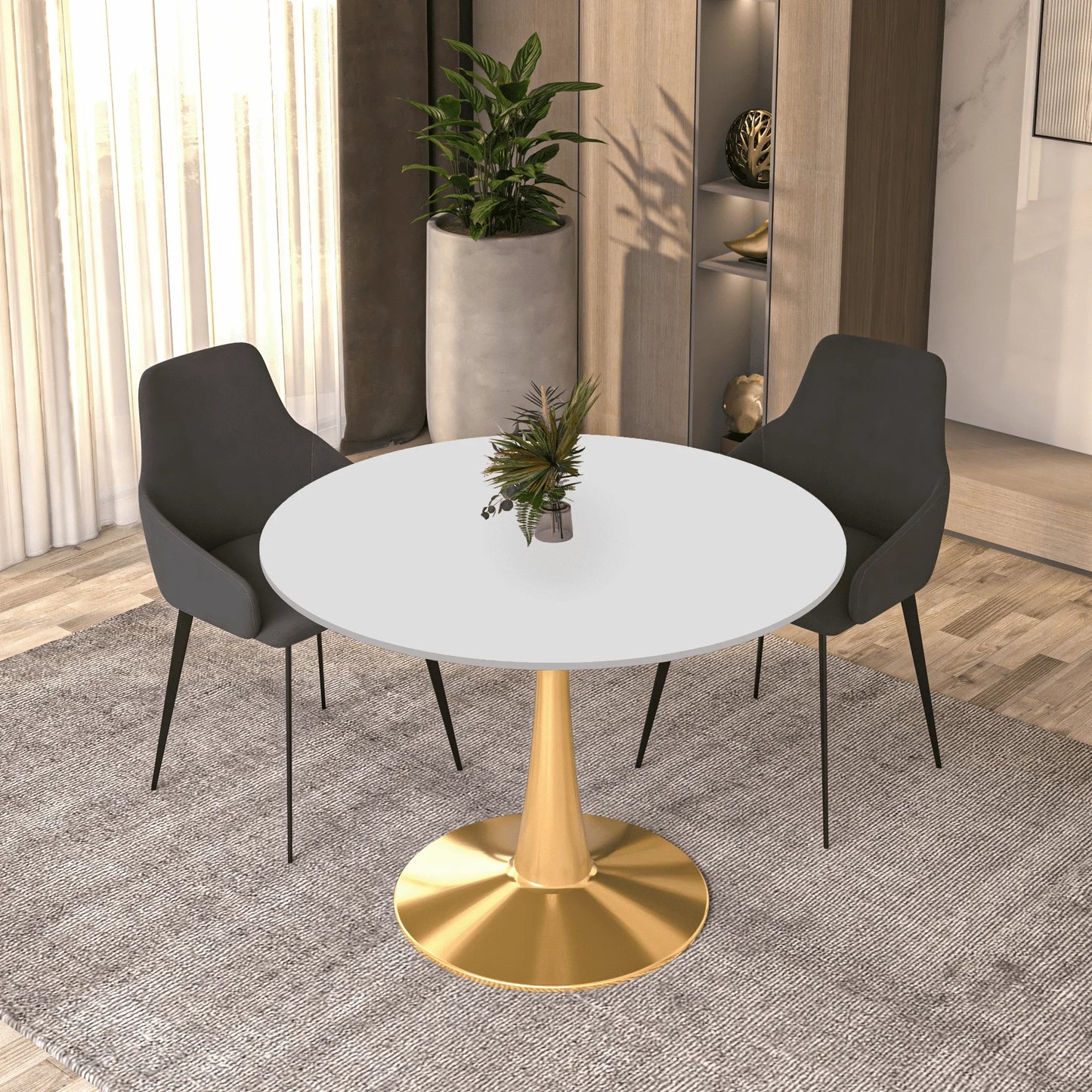 Bristol 40" Round Dining Table with MDF Wood Tabletop in Gold Steel - Elax Furniture