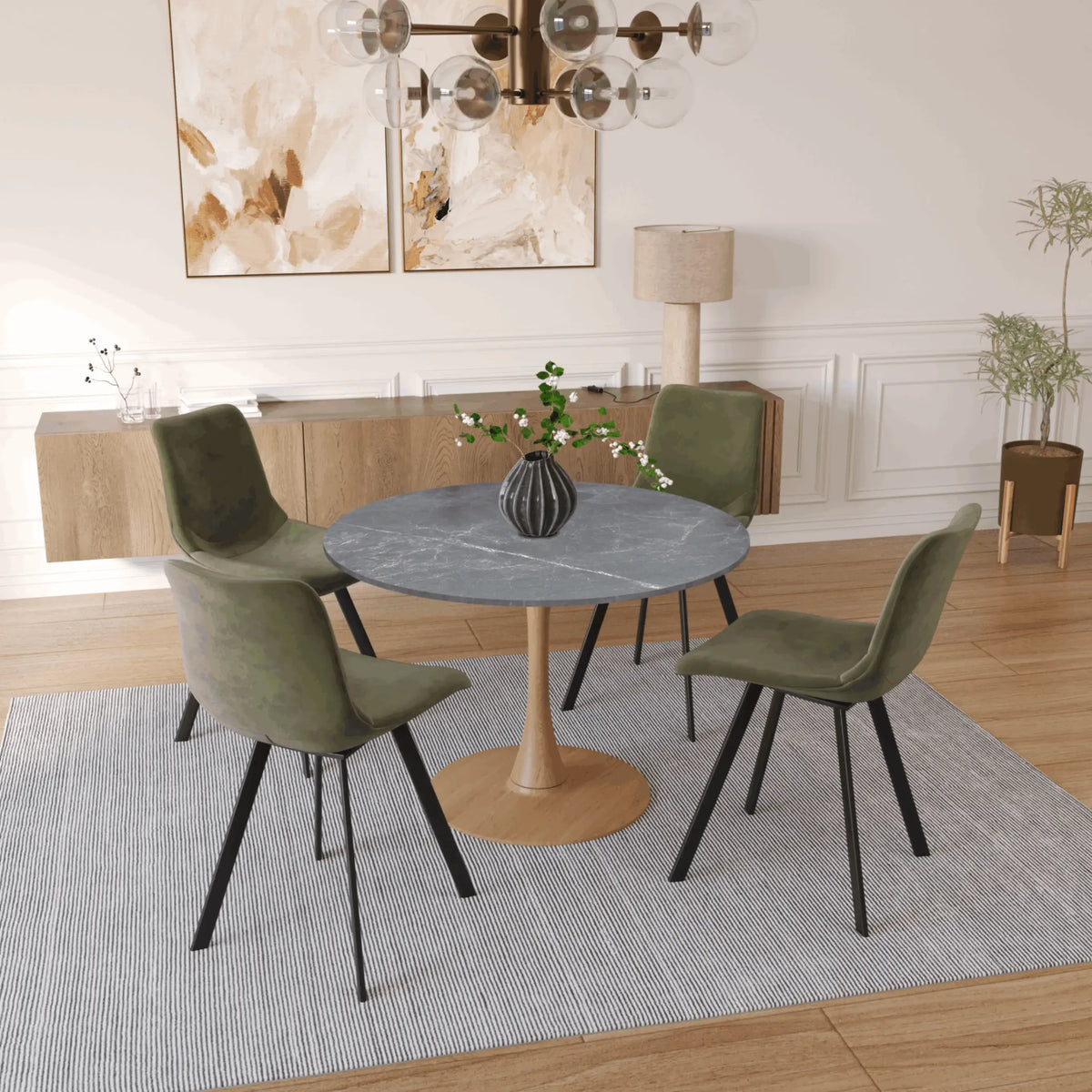 Bristol 36" Round Dining Table with Marbled Grey Sintered Stone Top and Steel Pedestal Base - Elax Furniture