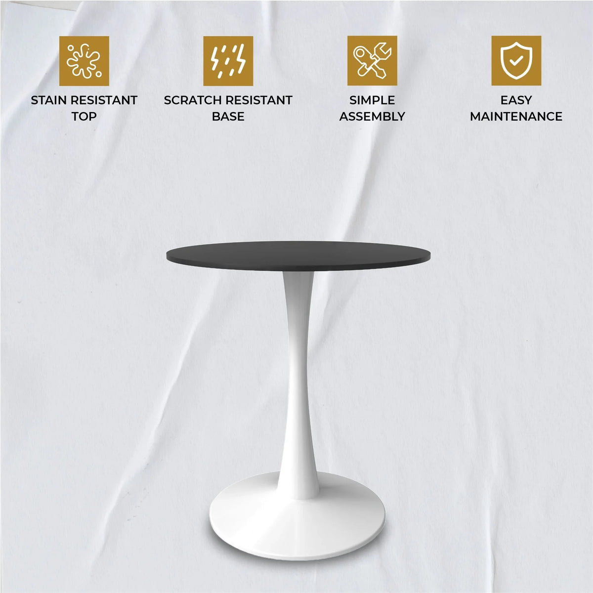 Bristol 24" Round Dining Table with MDF Wood Tabletop in White Steel - Elax Furniture