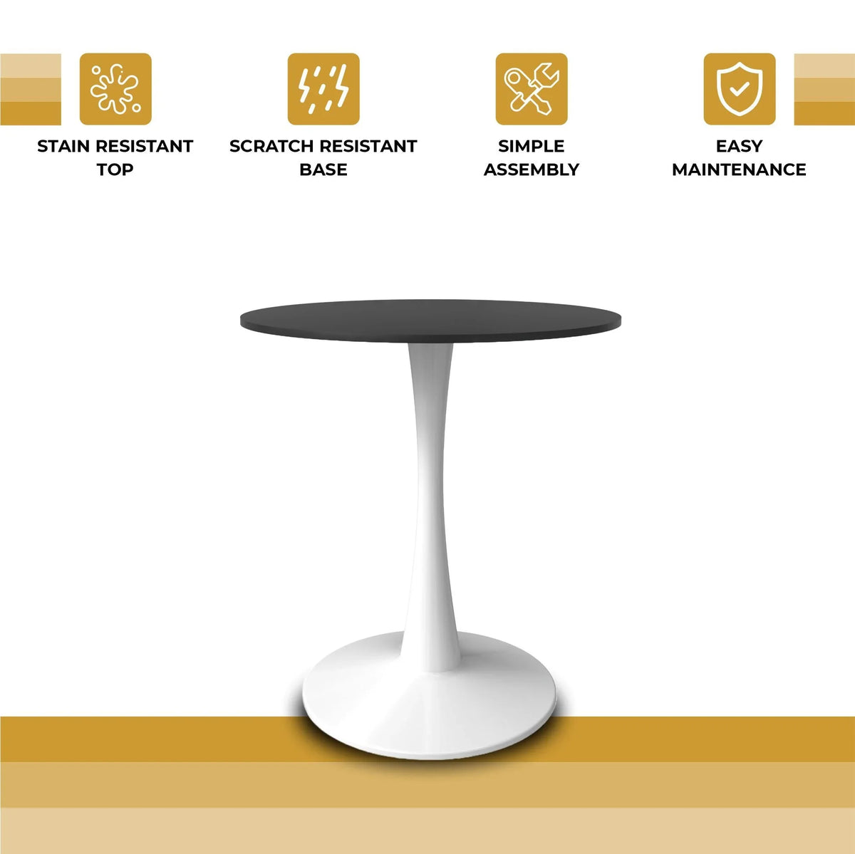 Bristol 27" Round Dining Table with MDF Wood Tabletop in White Steel - Elax Furniture