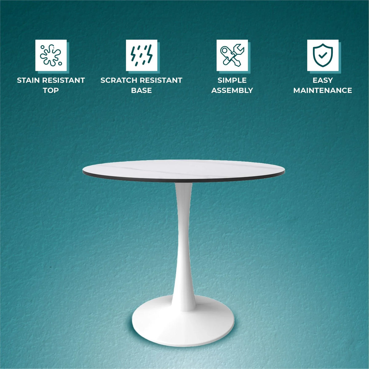 Bristol 35" Round Dining Table with Sintered Stone Tabletop in White Steel - Elax Furniture