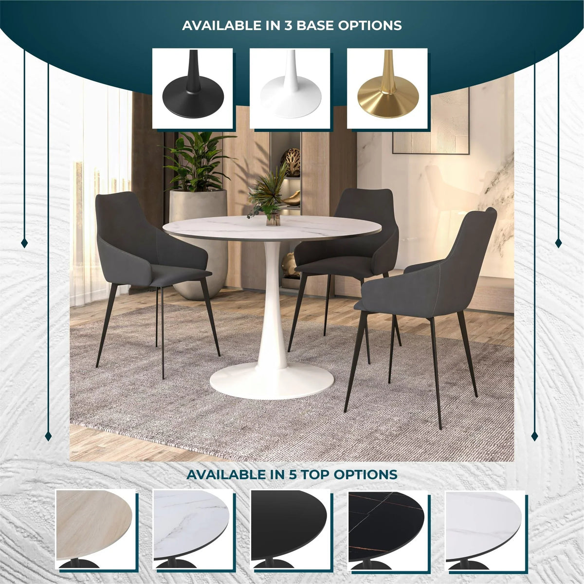 Bristol 40" Round Dining Table with MDF Wood Tabletop in White Steel - Elax Furniture
