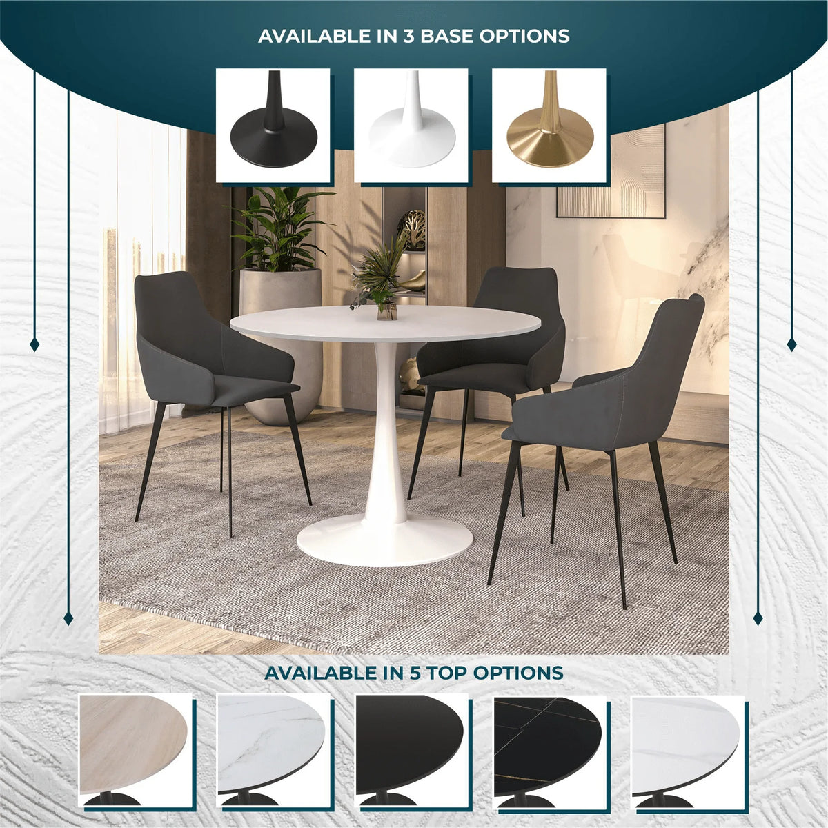 Bristol 40" Round Dining Table with MDF Wood Tabletop in White Steel - Elax Furniture