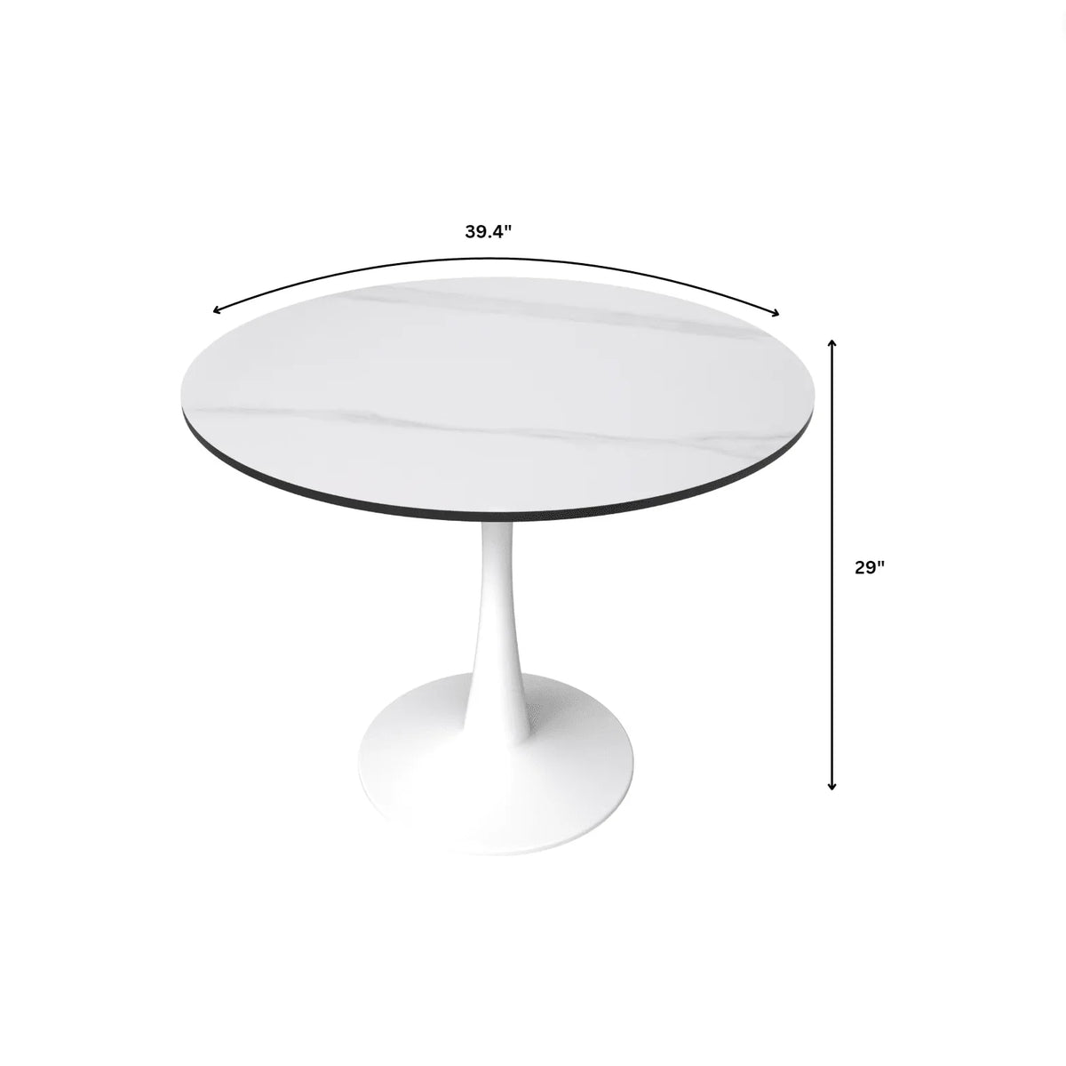 Bristol 40" Round Dining Table with Sintered Stone Tabletop in White Steel - Elax Furniture
