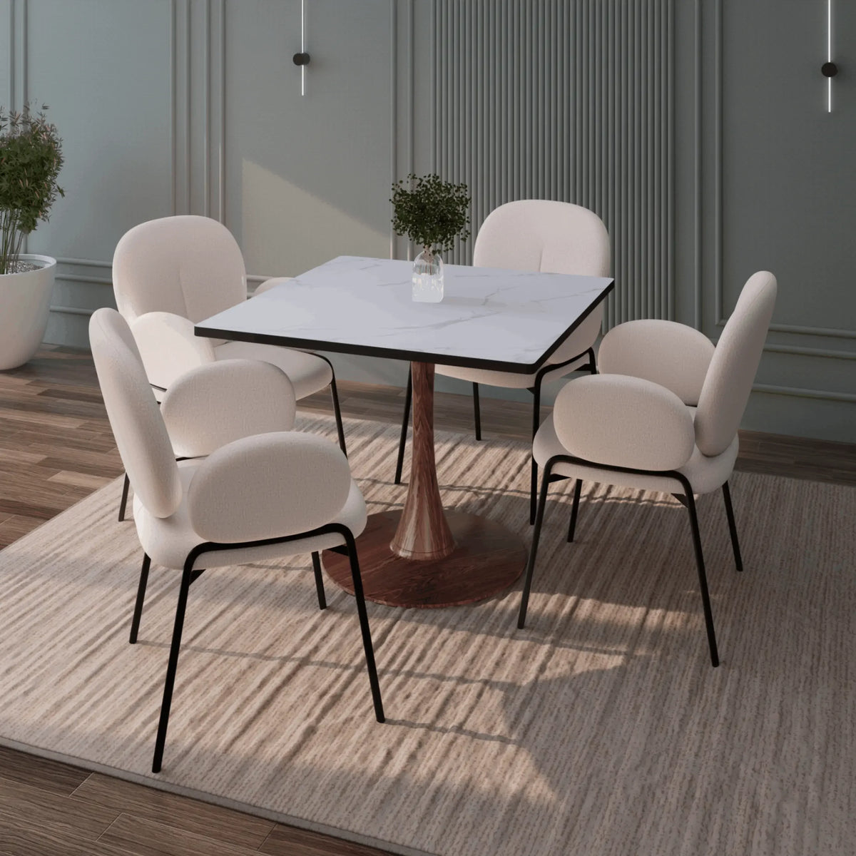 Bristol 27" Square Dining Table with Marbled White MDF Top and Steel Pedestal Base - Elax Furniture