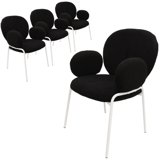 Celestial Dining Arm Chair in Boucle with White Iron Frame Set of 4 - Elax Furniture