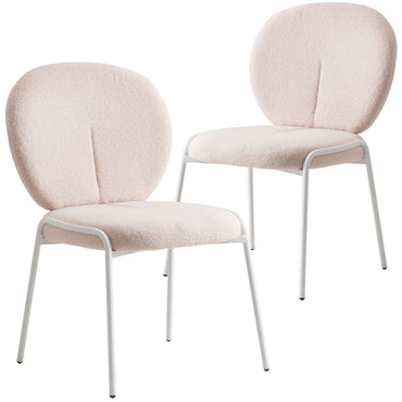 Celestial Boucle Dining Chairs with White Powder-Coated Iron Frame Set of 2 - Elax Furniture