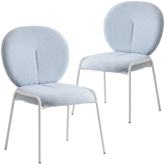 Celestial Boucle Dining Chairs with White Powder-Coated Iron Frame Set of 2 - Elax Furniture