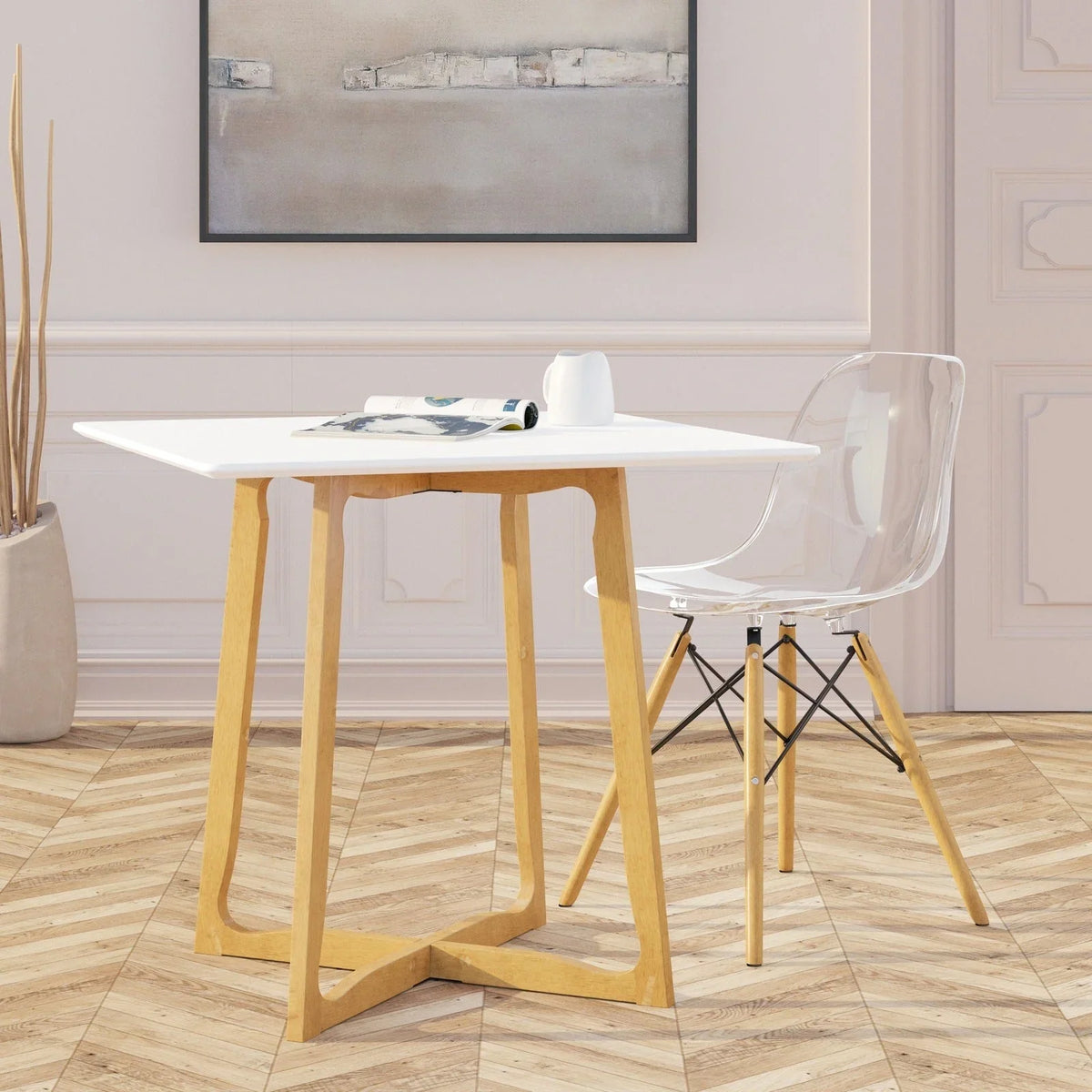 Cedar Square Dining Table with MDF Tabletop and X Shaped Oak Wood Base - Elax Furniture