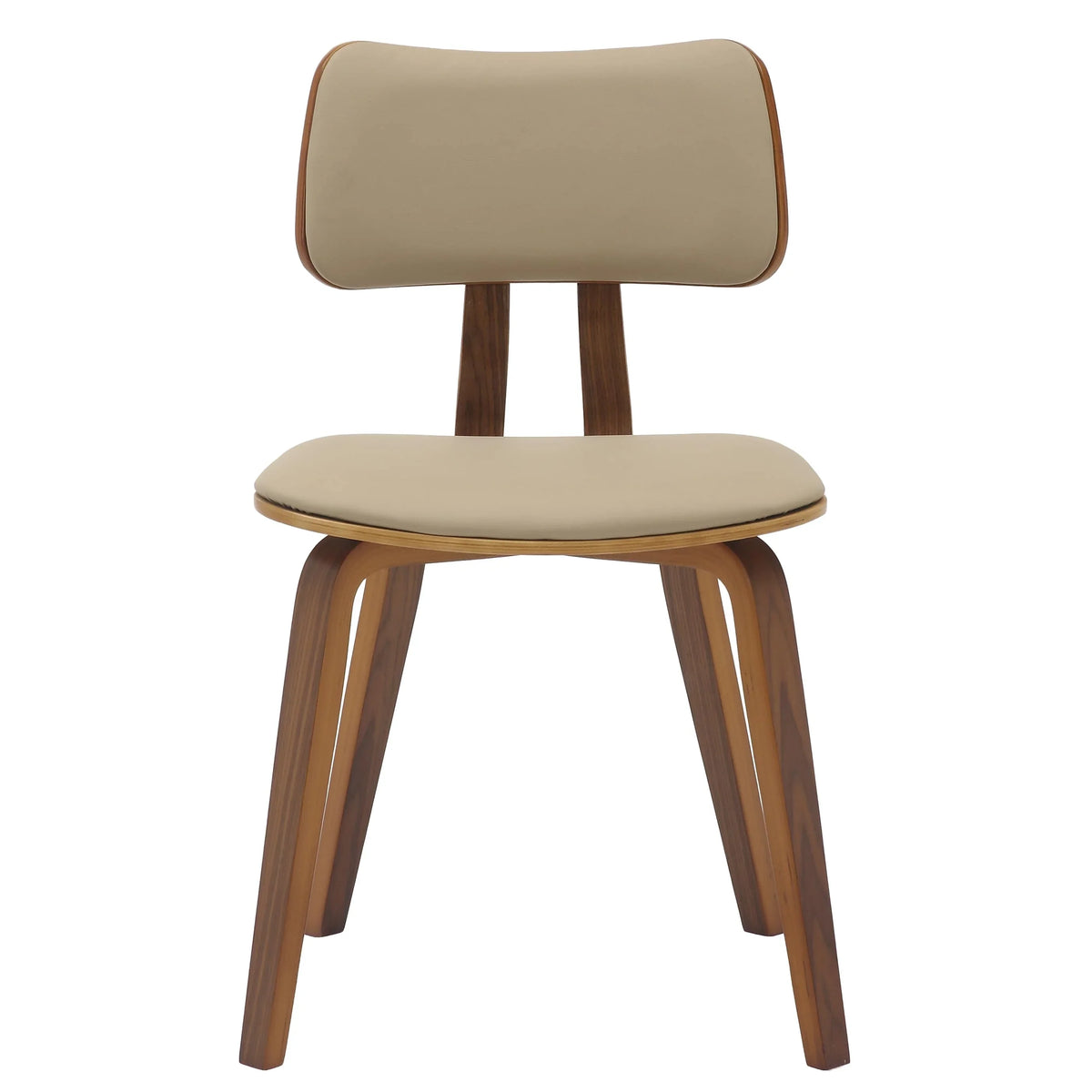 Fynix 5-Piece Dining Set with Round Wooden Table in Walnut and 4 Leather Dining Chairs - Elax Furniture