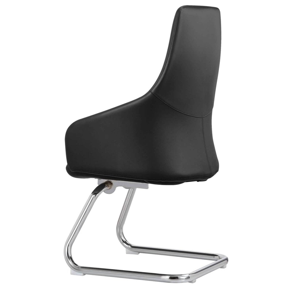 Celeste Leather Conference Office Chair with Upholstered Seat and Armrest Black Office Chair Leisuremod