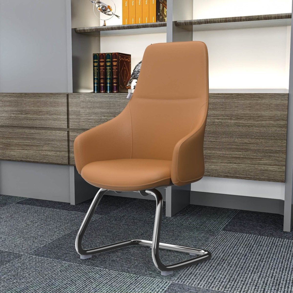 Celeste Leather Conference Office Chair with Upholstered Seat and Armrest White Office Chair Leisuremod