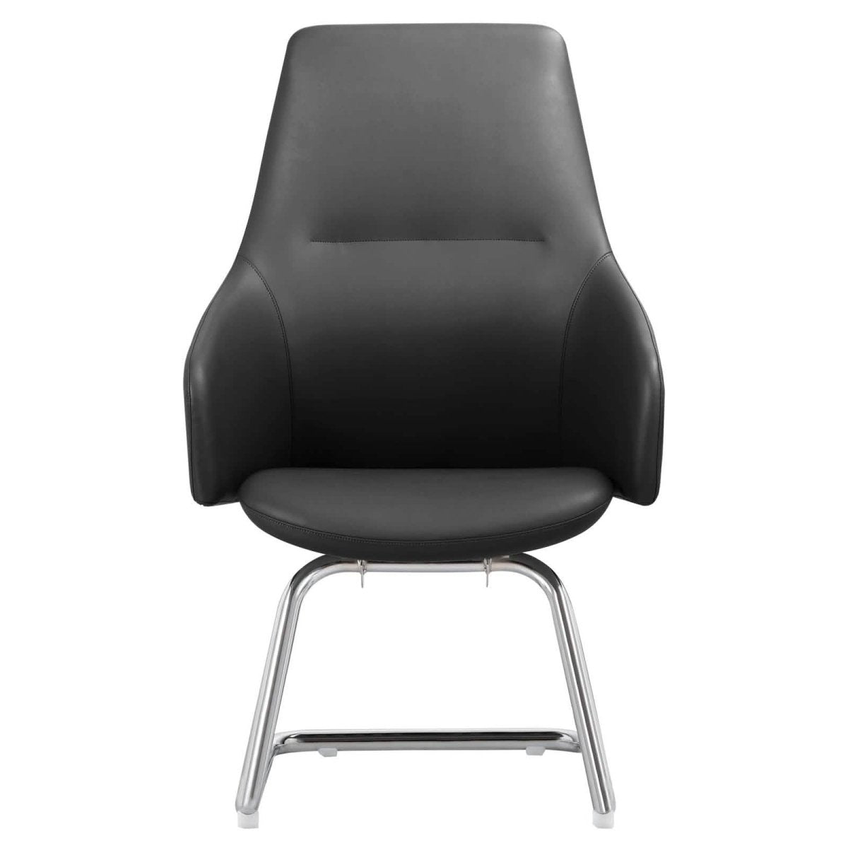 Celeste Leather Conference Office Chair with Upholstered Seat and Armrest Black Office Chair Leisuremod