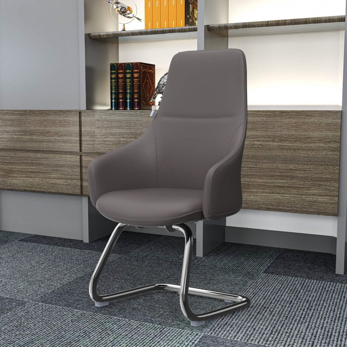 Celeste Leather Conference Office Chair with Upholstered Seat and Armrest White Office Chair Leisuremod