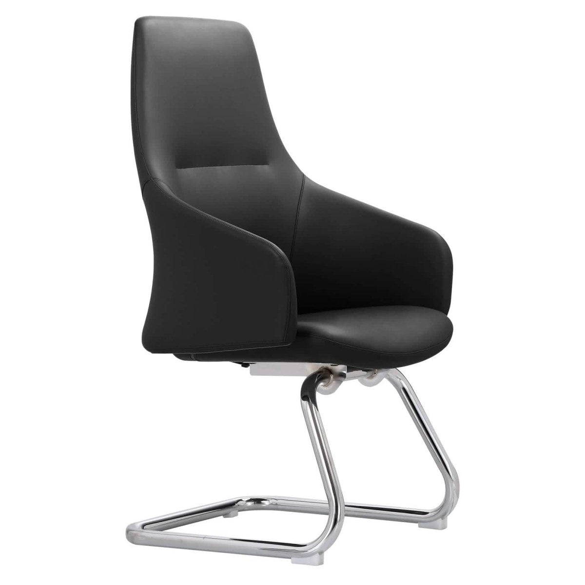 Celeste Leather Conference Office Chair with Upholstered Seat and Armrest Black Office Chair Leisuremod
