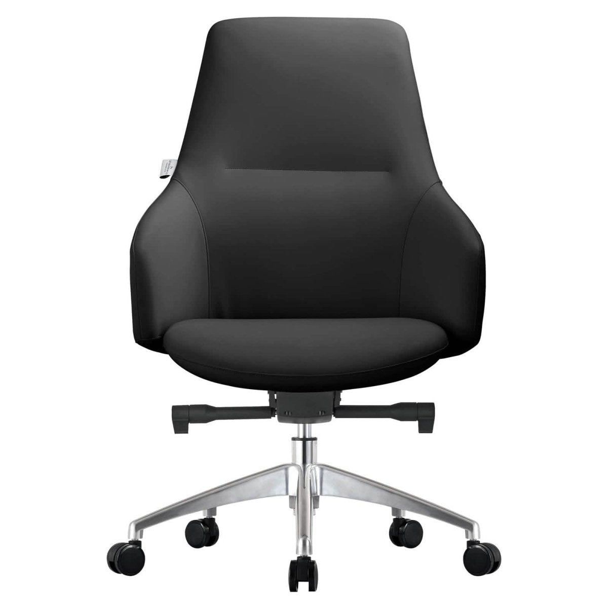Celeste Office Chair in Upholstered Leather with Swivel and Tilt Waterfall Seat Design Black Office Chair Leisuremod