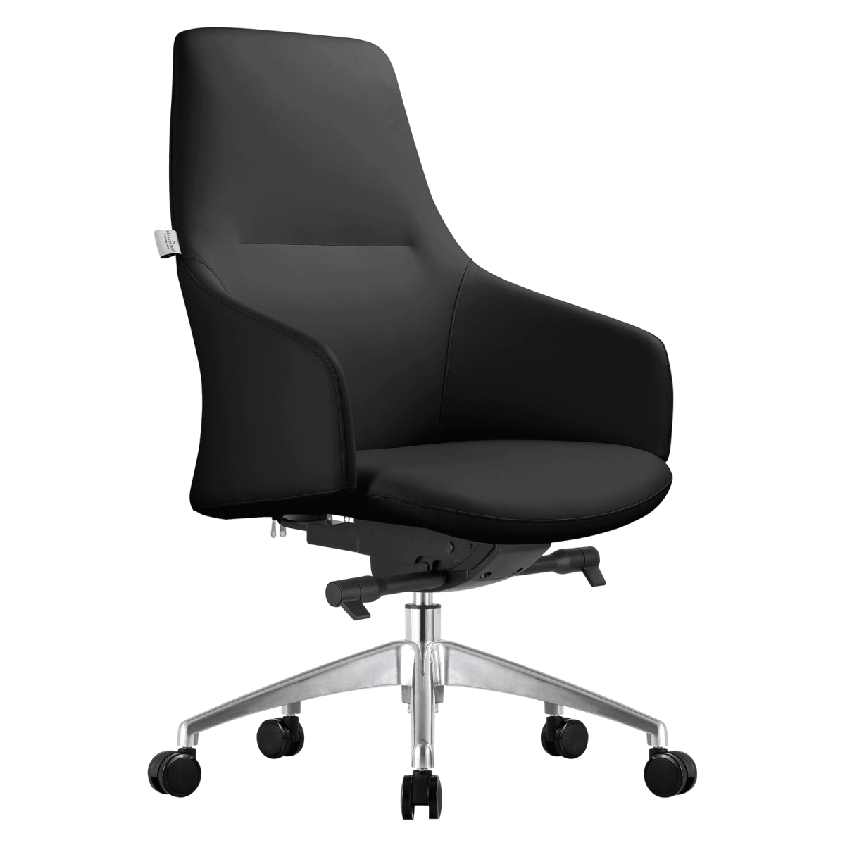 Celeste Office Chair in Upholstered Leather with Swivel and Tilt Waterfall Seat Design Black Office Chair Leisuremod