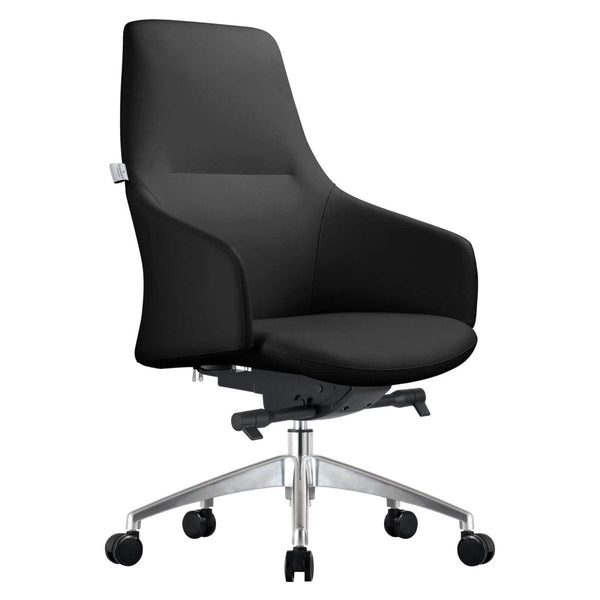 Celeste Office Chair in Upholstered Leather with Swivel and Tilt Waterfall Seat Design Black Office Chair Leisuremod