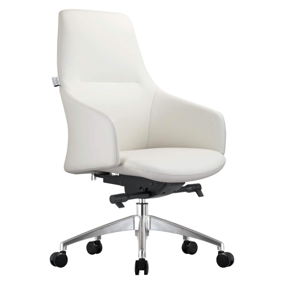 Celeste Office Chair in Upholstered Leather with Swivel and Tilt Waterfall Seat Design White Office Chair Leisuremod