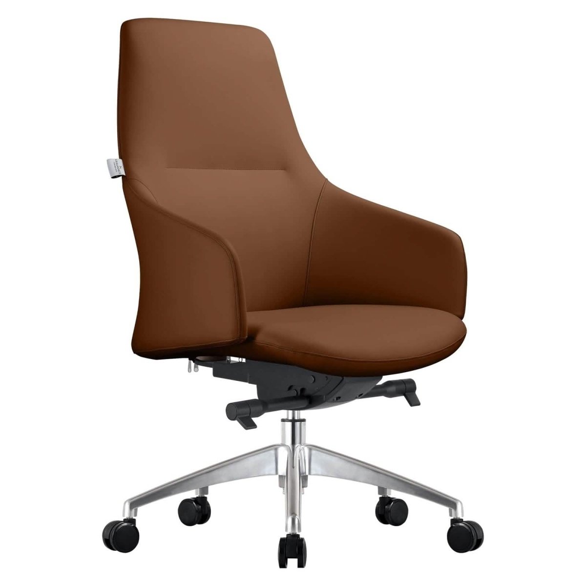 Celeste Office Chair in Upholstered Leather with Swivel and Tilt Waterfall Seat Design Dark Brown Office Chair Leisuremod