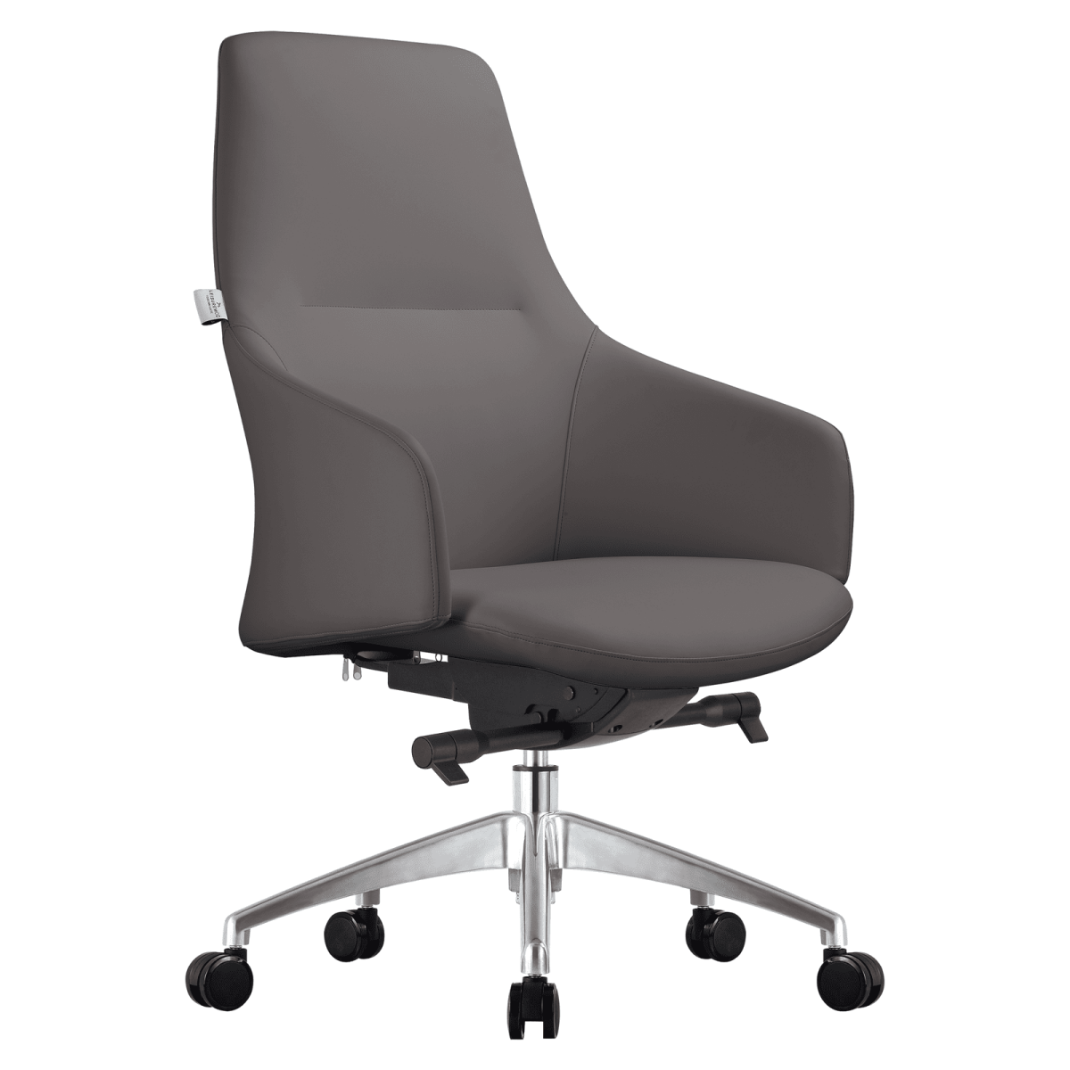 Celeste Office Chair in Upholstered Leather with Swivel and Tilt Waterfall Seat Design Grey Office Chair Leisuremod
