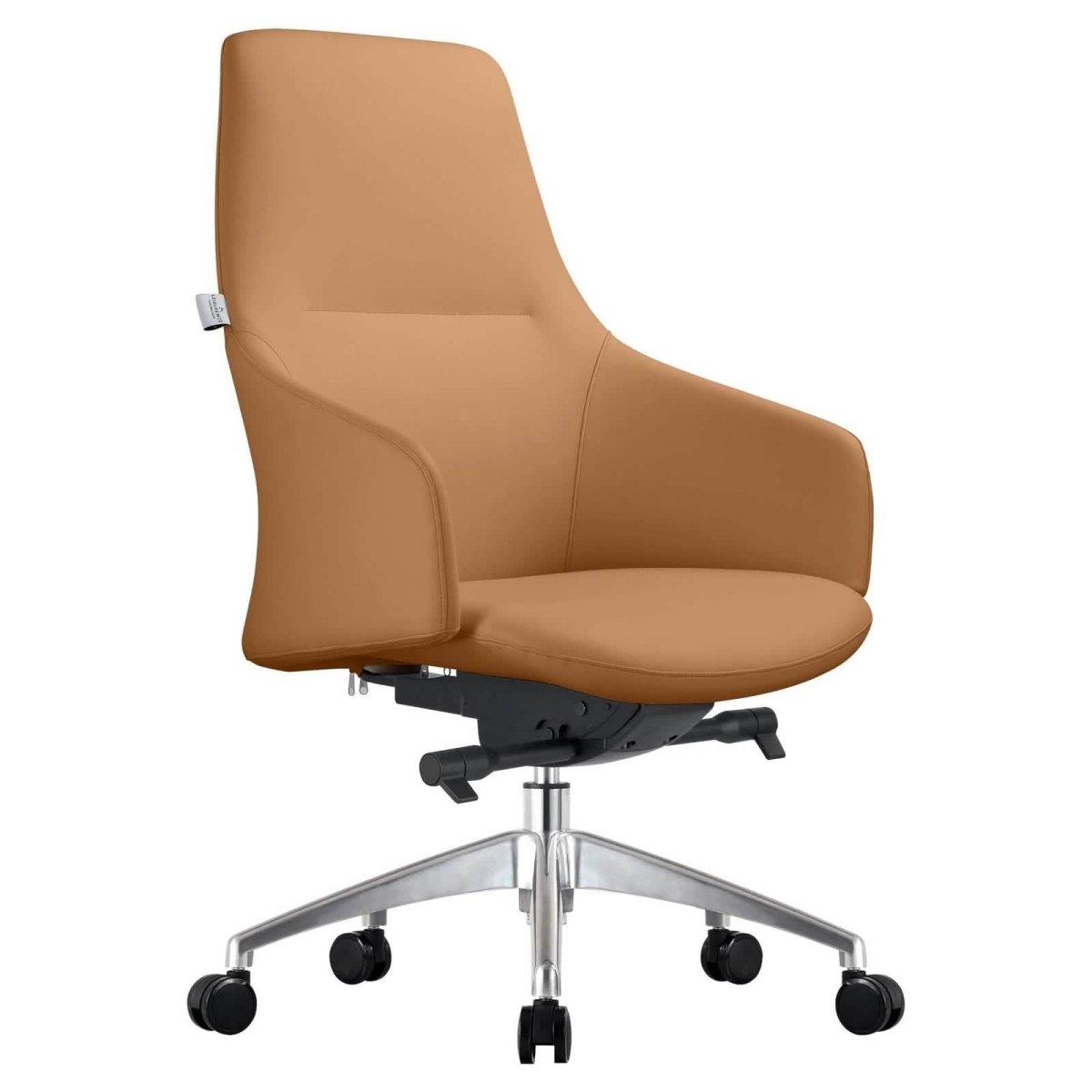 Celeste Office Chair in Upholstered Leather with Swivel and Tilt Waterfall Seat Design Acorn Brown Office Chair Leisuremod