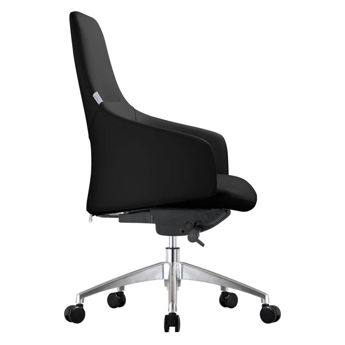 Celeste Office Chair in Upholstered Leather with Swivel and Tilt Waterfall Seat Design Black Office Chair Leisuremod