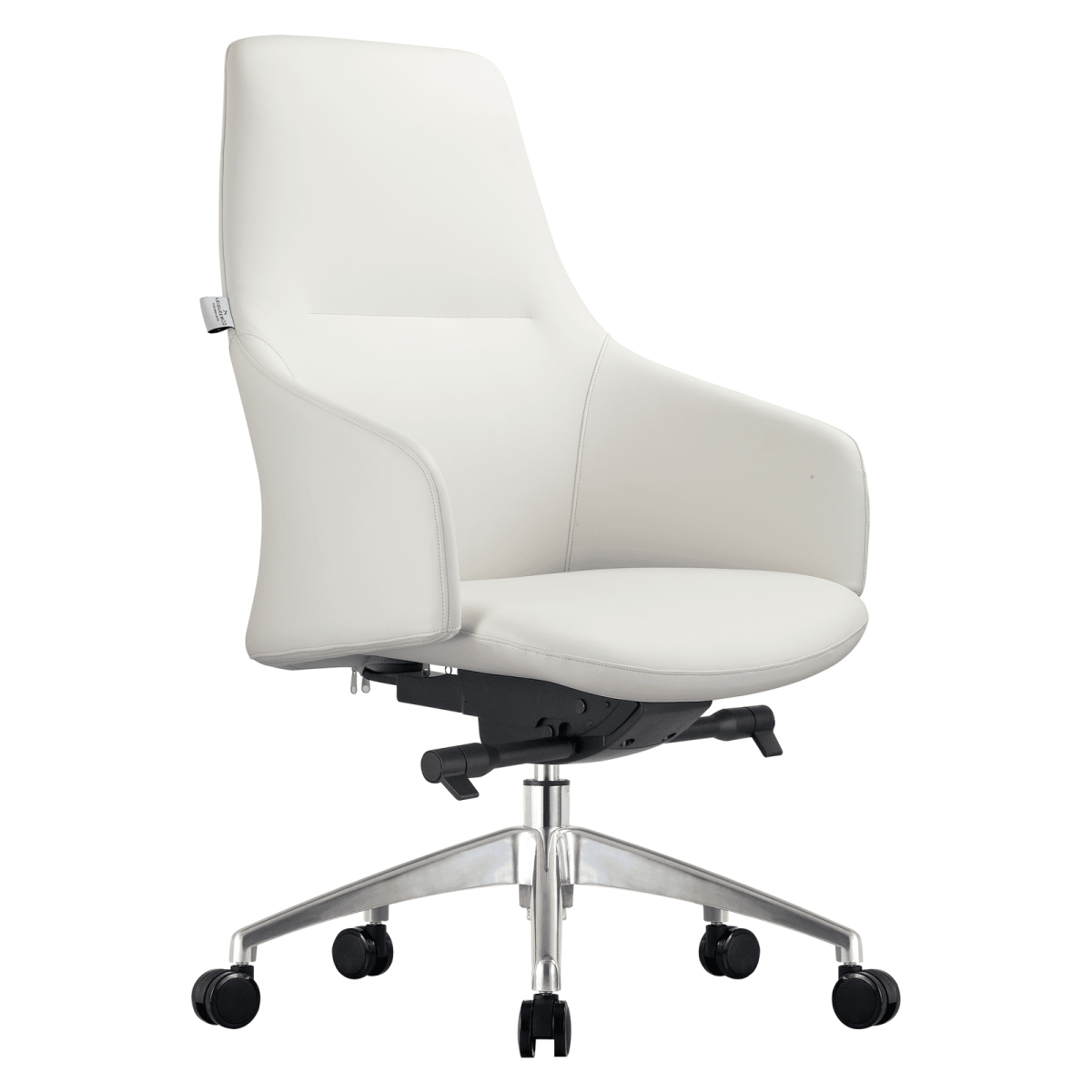 Celeste Office Chair in Upholstered Leather with Swivel and Tilt Waterfall Seat Design White Office Chair Leisuremod
