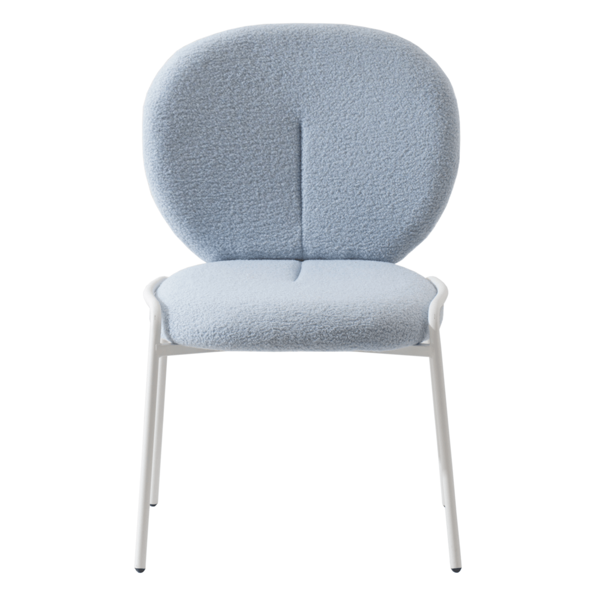 Celestial Modern Boucle Dining Side Chair with Black/White Powder Coated Iron Frame White Armless Blue Dining Chair Leisuremod