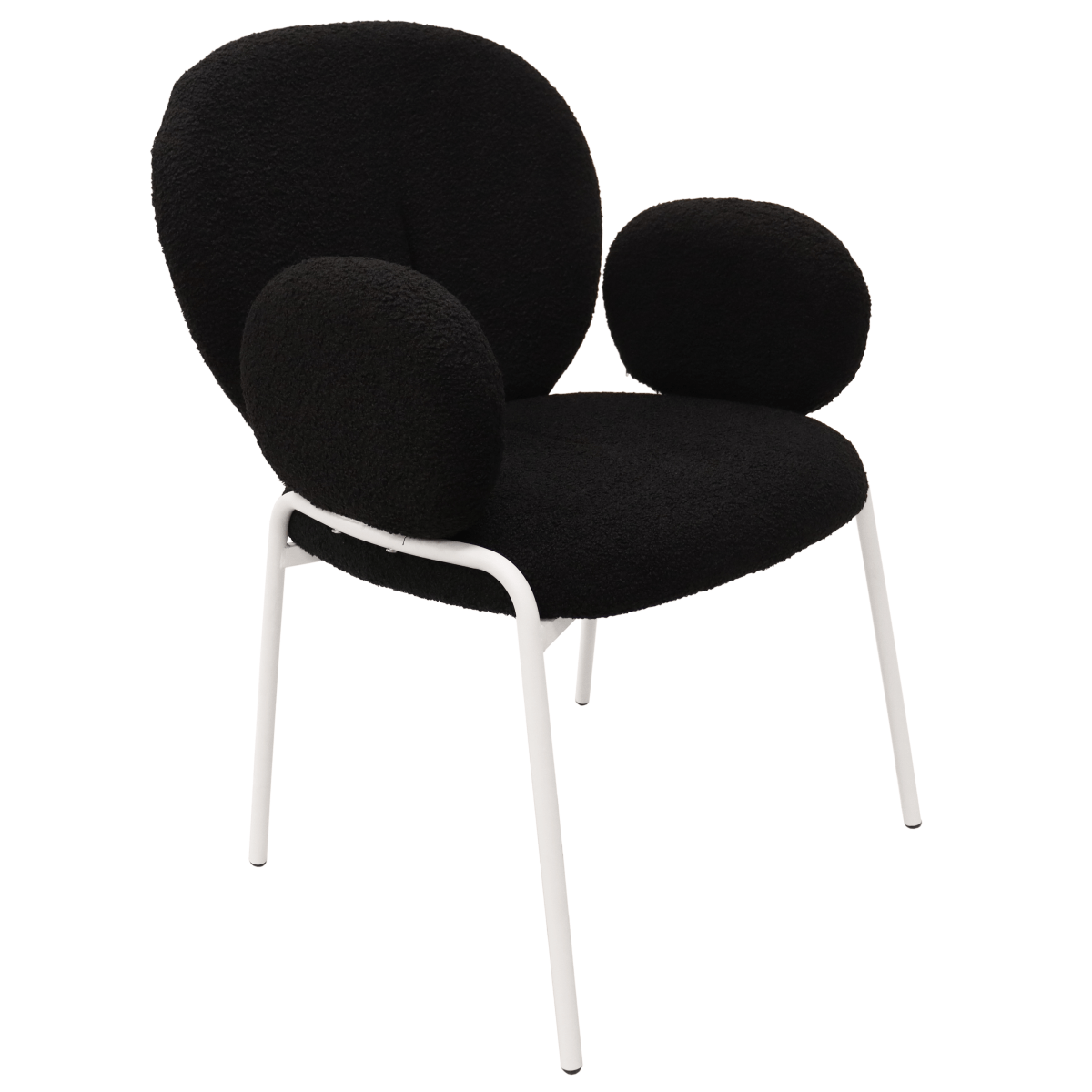 Celestial Modern Boucle Dining Side Chair with Black/White Powder Coated Iron Frame White With Arm Black Dining Chair Leisuremod