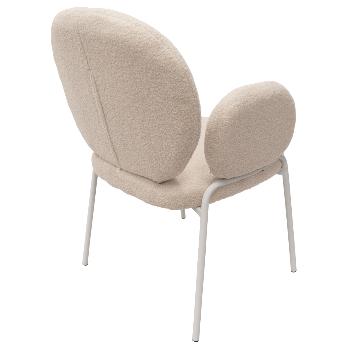 Celestial Modern Boucle Dining Side Chair with Black/White Powder Coated Iron Frame White With Arm White Dining Chair Leisuremod