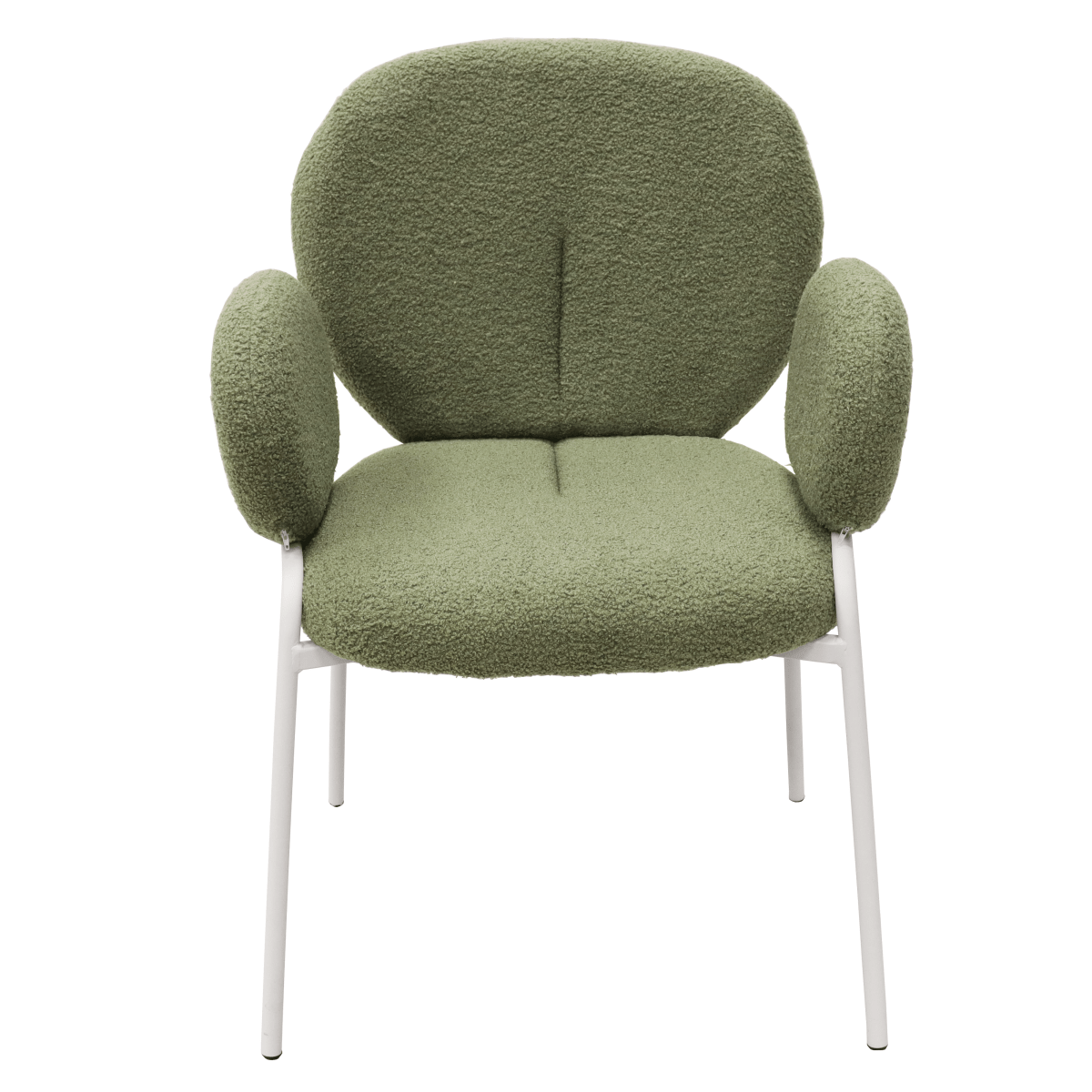 Celestial Modern Boucle Dining Side Chair with Black/White Powder Coated Iron Frame White With Arm Green Dining Chair Leisuremod