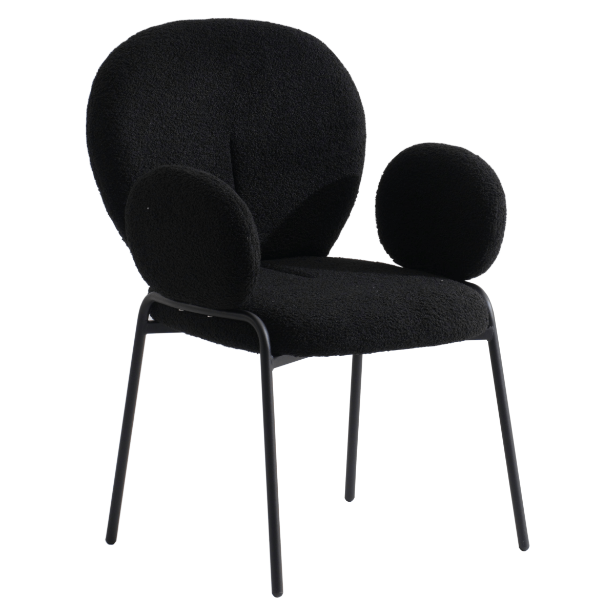 Celestial Modern Boucle Dining Side Chair with Black/White Powder Coated Iron Frame Black With Arm Black Dining Chair Leisuremod