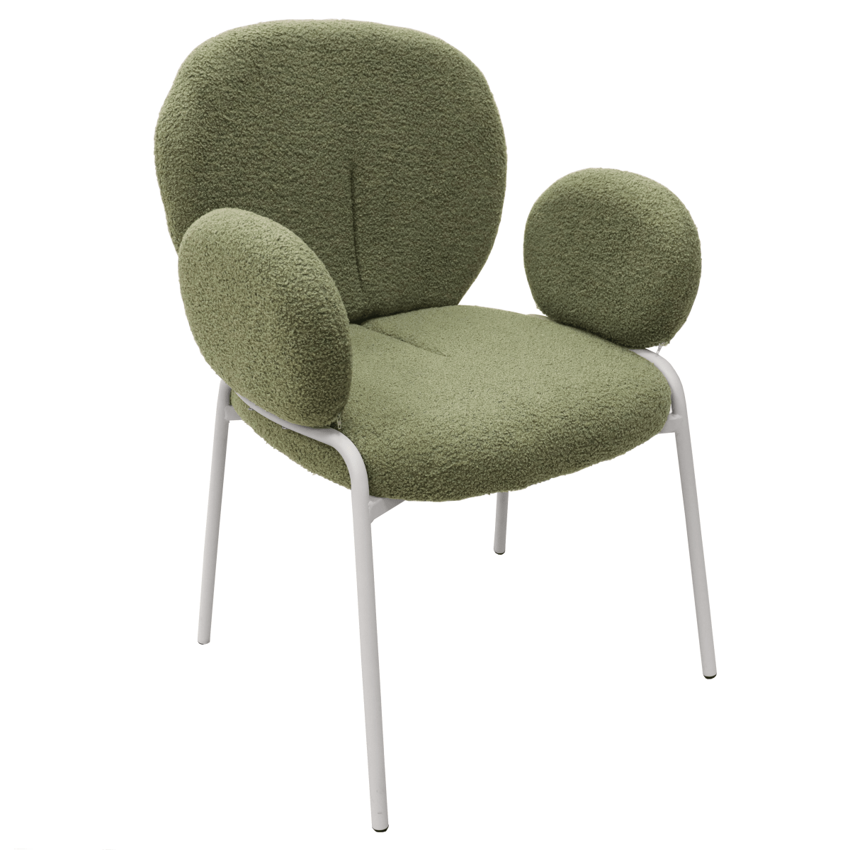 Celestial Modern Boucle Dining Side Chair with Black/White Powder Coated Iron Frame White With Arm Green Dining Chair Leisuremod