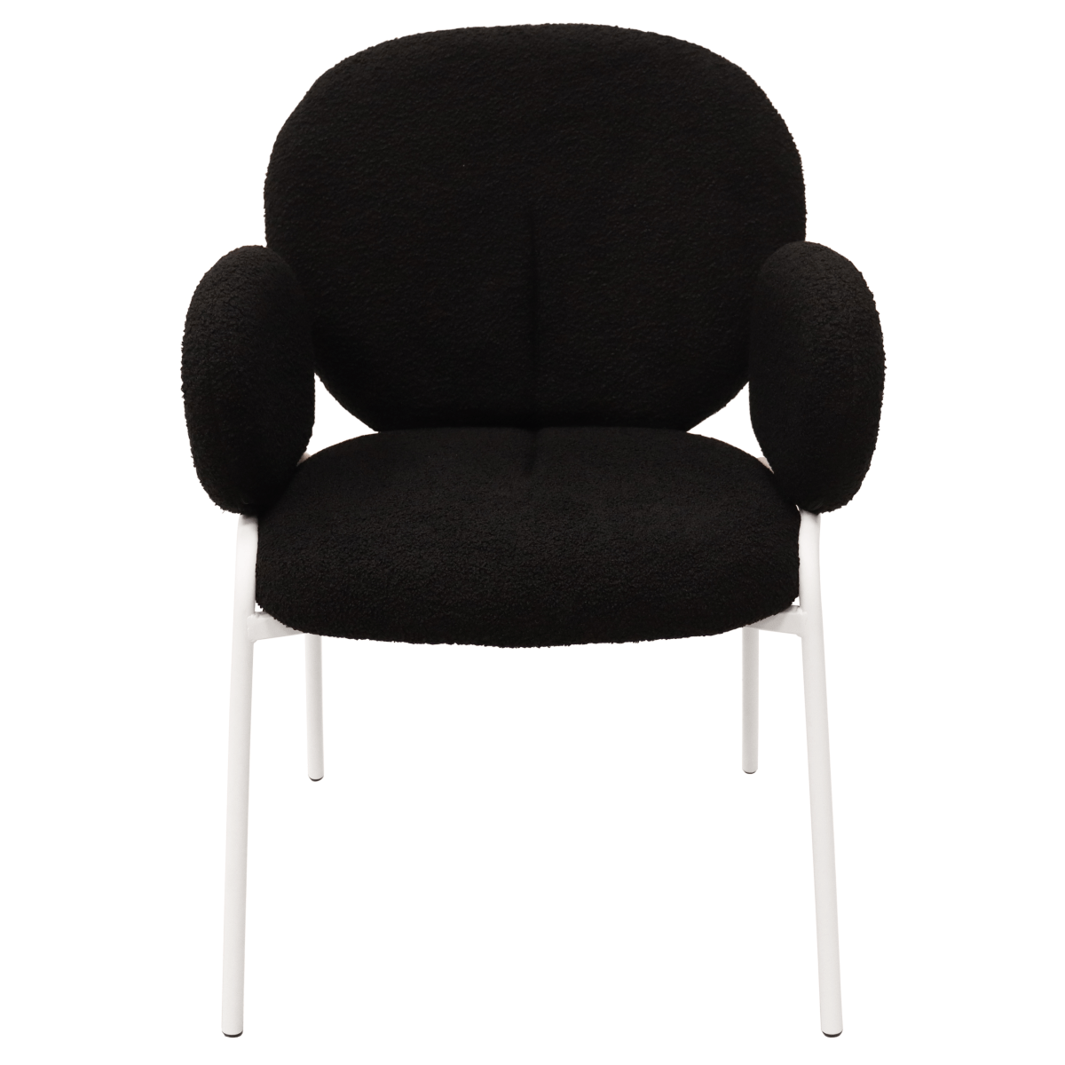 Celestial Modern Boucle Dining Side Chair with Black/White Powder Coated Iron Frame White With Arm Black Dining Chair Leisuremod