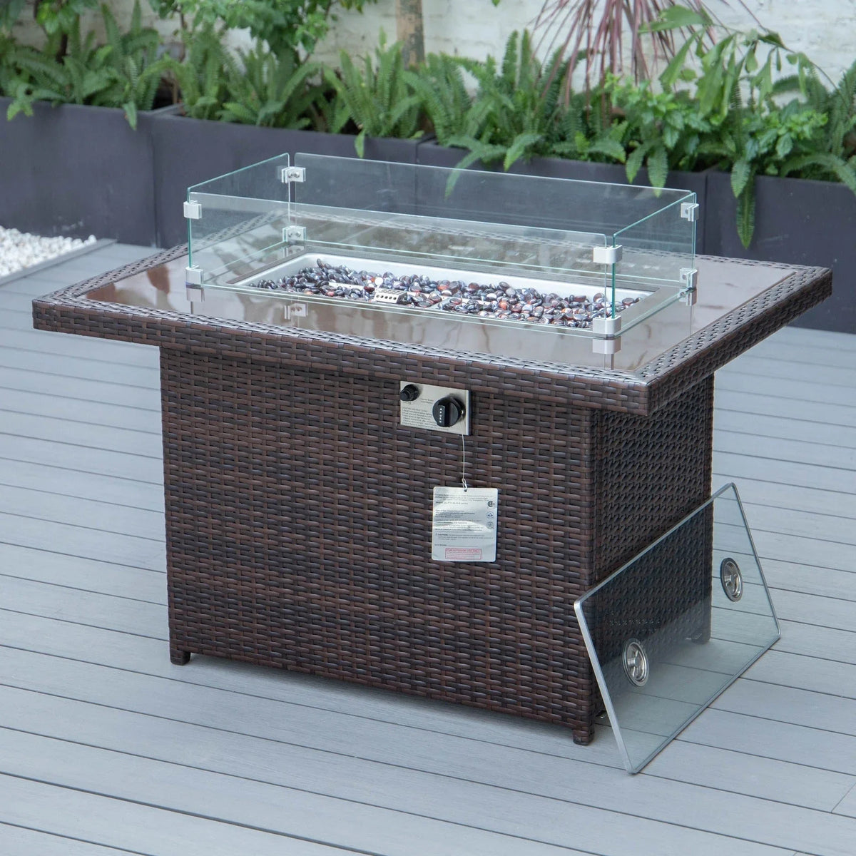 Mace Patio Modern Wicker Propane Fire Pit Table - Elax Furniture