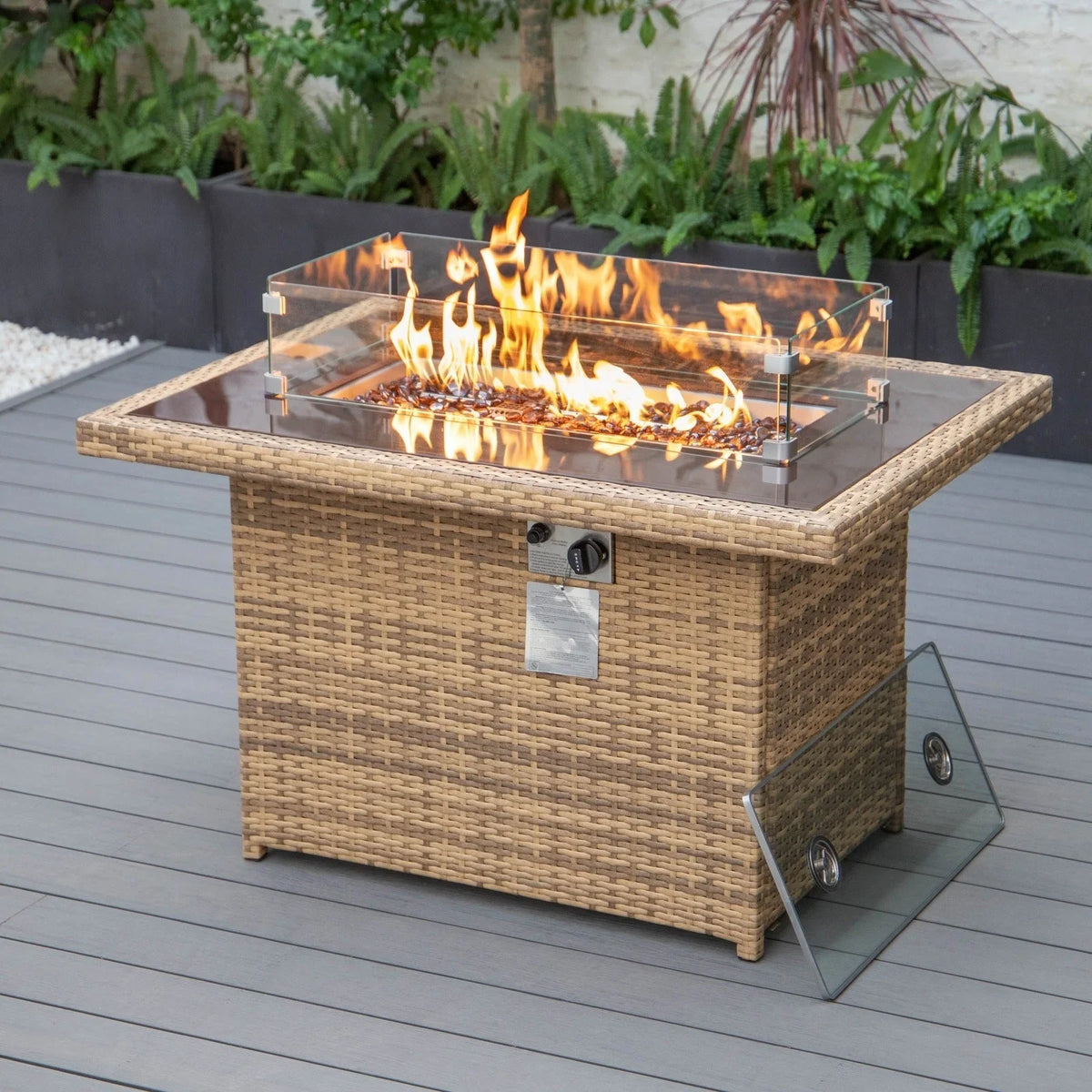 Mace Patio Modern Wicker Propane Fire Pit Table - Elax Furniture