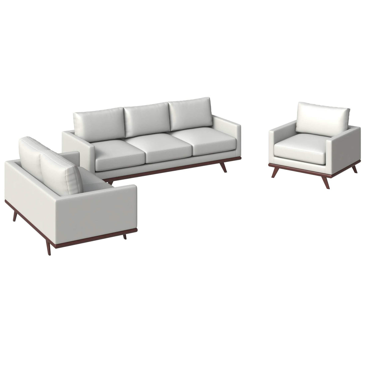 Chester 3-Piece Leather Living Room Sofa Set with Birch Wood Base White Sofa Set Leisuremod