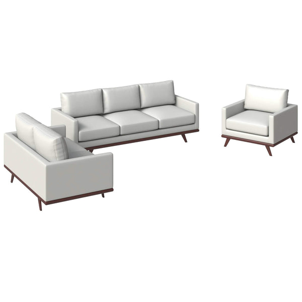 Chester 3-Piece Leather Living Room Sofa Set with Birch Wood Base White Sofa Set Leisuremod